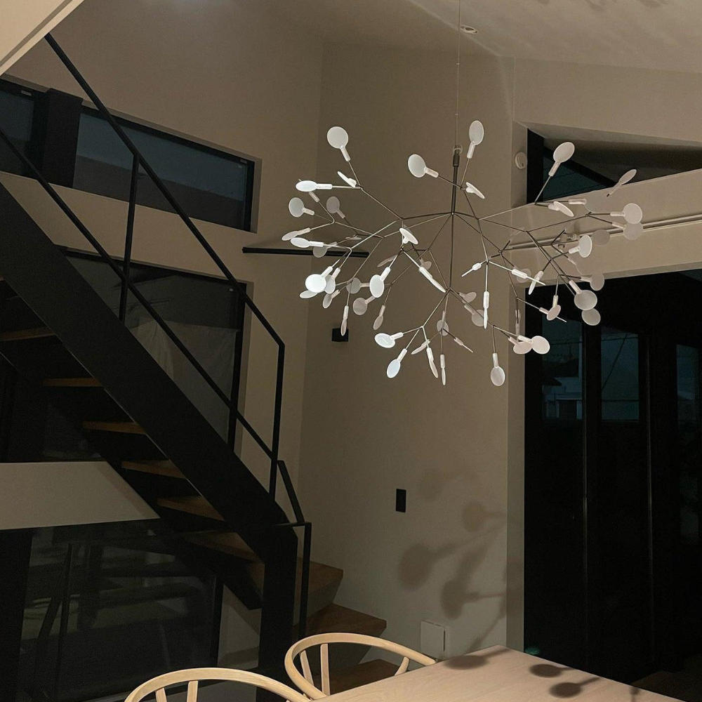 Sputnik Chandelier with Acrylic Firefly Leaves - Modern Botanical Light