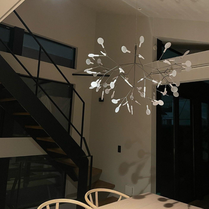 Sputnik Chandelier with Acrylic Firefly Leaves - Modern Botanical Light