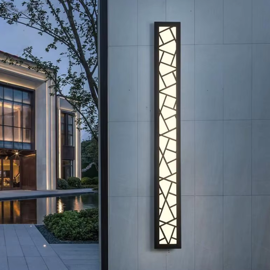 Long Geometric Outdoor Wall Sconce - Mosaic Pattern Linear LED Lantern