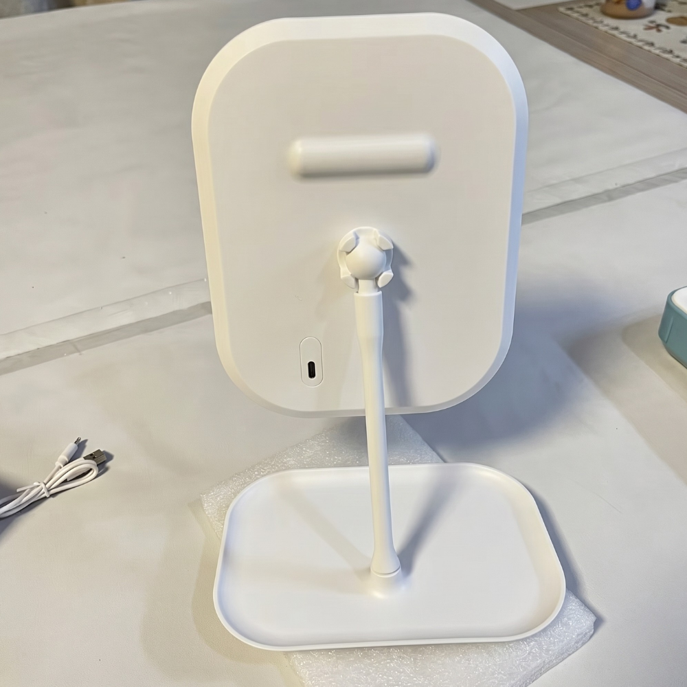 Rechargeable makeup mirror with Integrated Storage Tray - Modern Minimalist