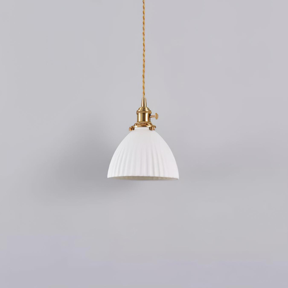 Ribbed Dome Hanging Lamp in White Ceramic - Scandinavian Style Decor