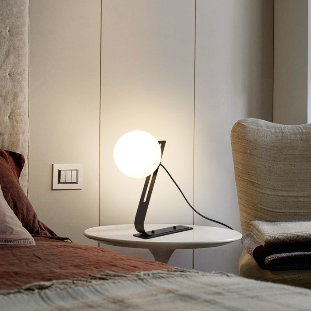 Table Lamp with Adjustable Glass Globe - Modern Mid Century Gold