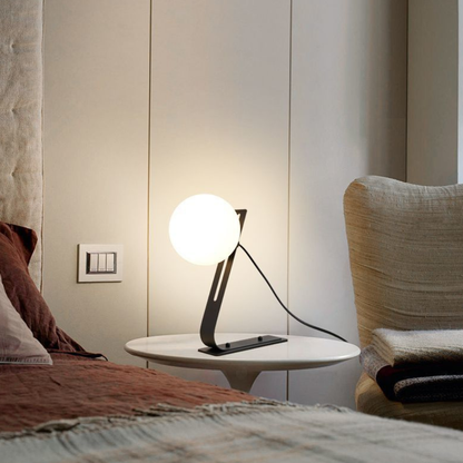 Table Lamp with Adjustable Glass Globe - Modern Mid Century Gold