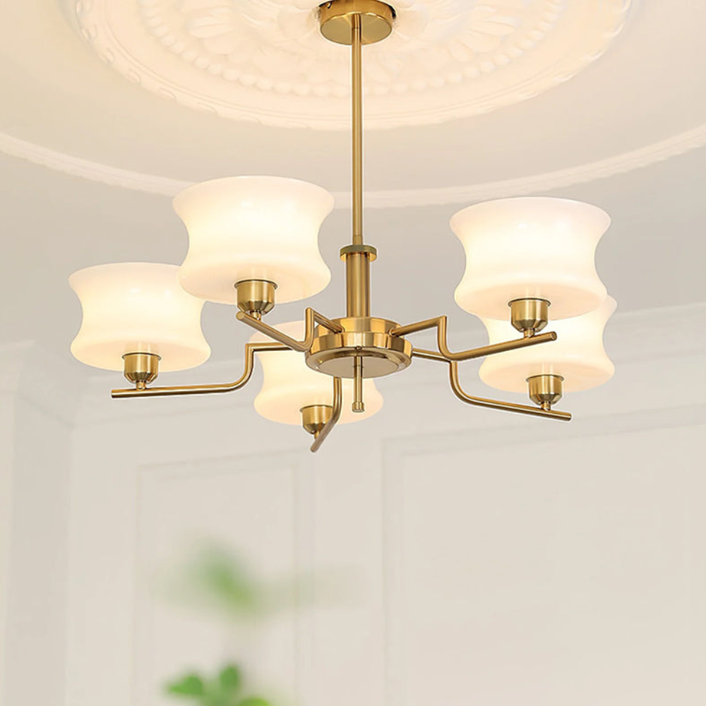 Chandelier with Glass Bell Shades - Mid Century Modern  Light