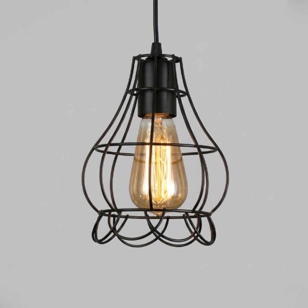 Modern Wire Cage Pendant Light - Geometric Industrial Exposed Bulb Pendant Lights