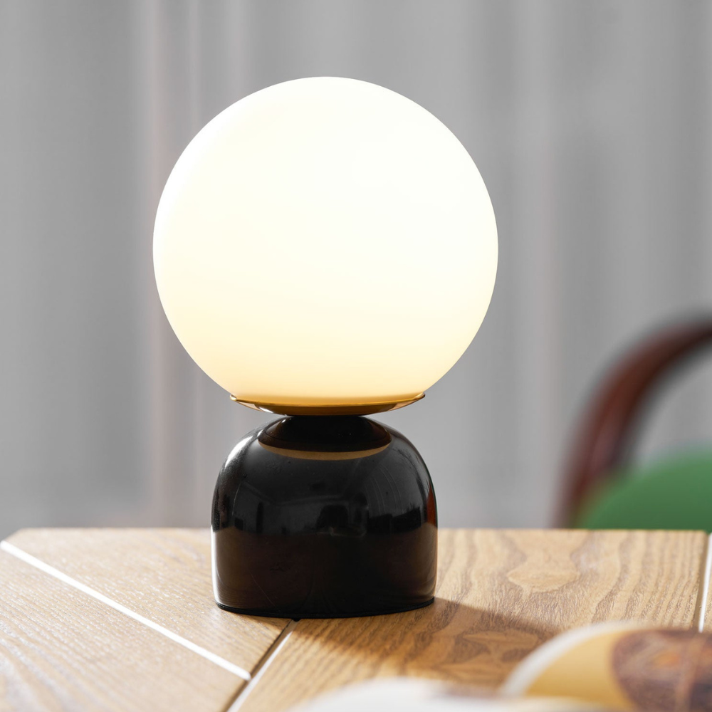 Mid-Century Modern Marble Table Lamp - Round Glass Globe Bedside Light