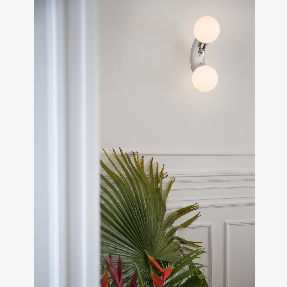 Modern Double Globe Arc Wall Sconce - Playful C-Shaped Orbital Light