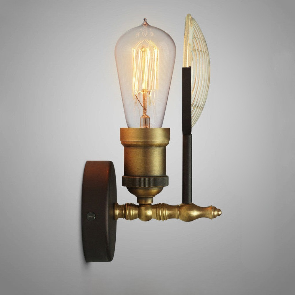 Industrial Wall Sconce with Fresnel Glass Lens - Vintage Ribbed Brass