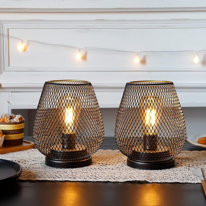 Cordless Iron Mesh Lamp Set for Bedside or Patio