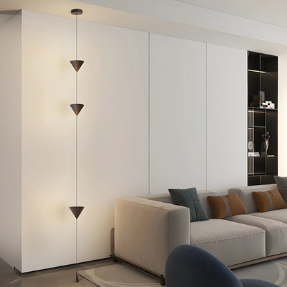 Adjustable Floor Lamp with Floor-to-Ceiling Cable and Geometric Cones - High Modern
