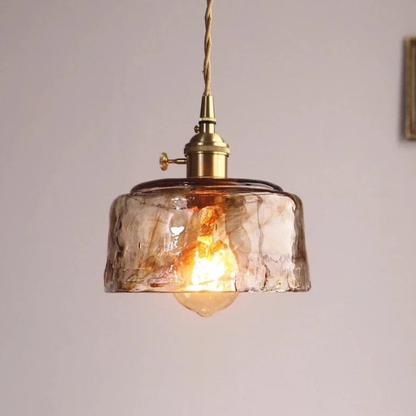 Hammered Glass Pendant Light with Rippled Texture - Vintage Brass Style