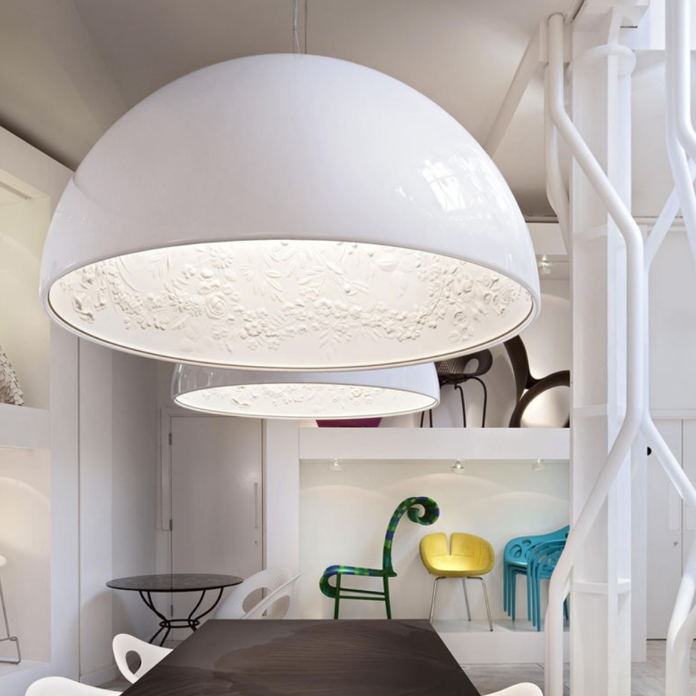 Modern Floral Relief Dome Pendant Light - Sculptural Garden Interior Pendant Lights