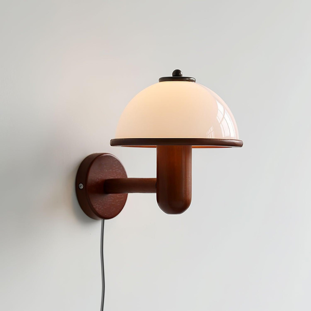 Mushroom Wall Sconce with Oak Wood Base - Mid Century Scandinavian