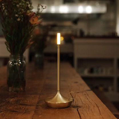 Rechargeable Battery Candlestick Desk Lamp – Brushed Aluminum Tapered Nightlight