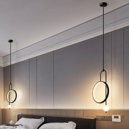 Asymmetric Ring and Globe Pendant Light - Modern Geometric Halo Design