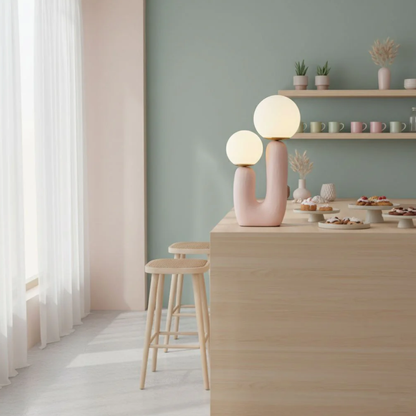 Mid-Century Modern U-Shaped Resin Table Lamp with Dual Glass Globes