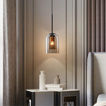 Pendant Light with Double Cylinder Glass Shade - Modern Mid Century