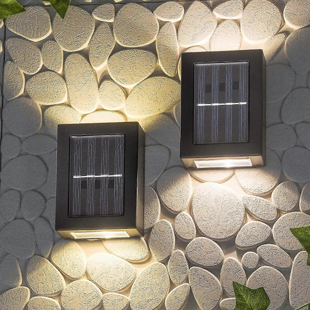 Solar Powered Outdoor Wall Sconce - Dual Beam LED Exterior Fence Light