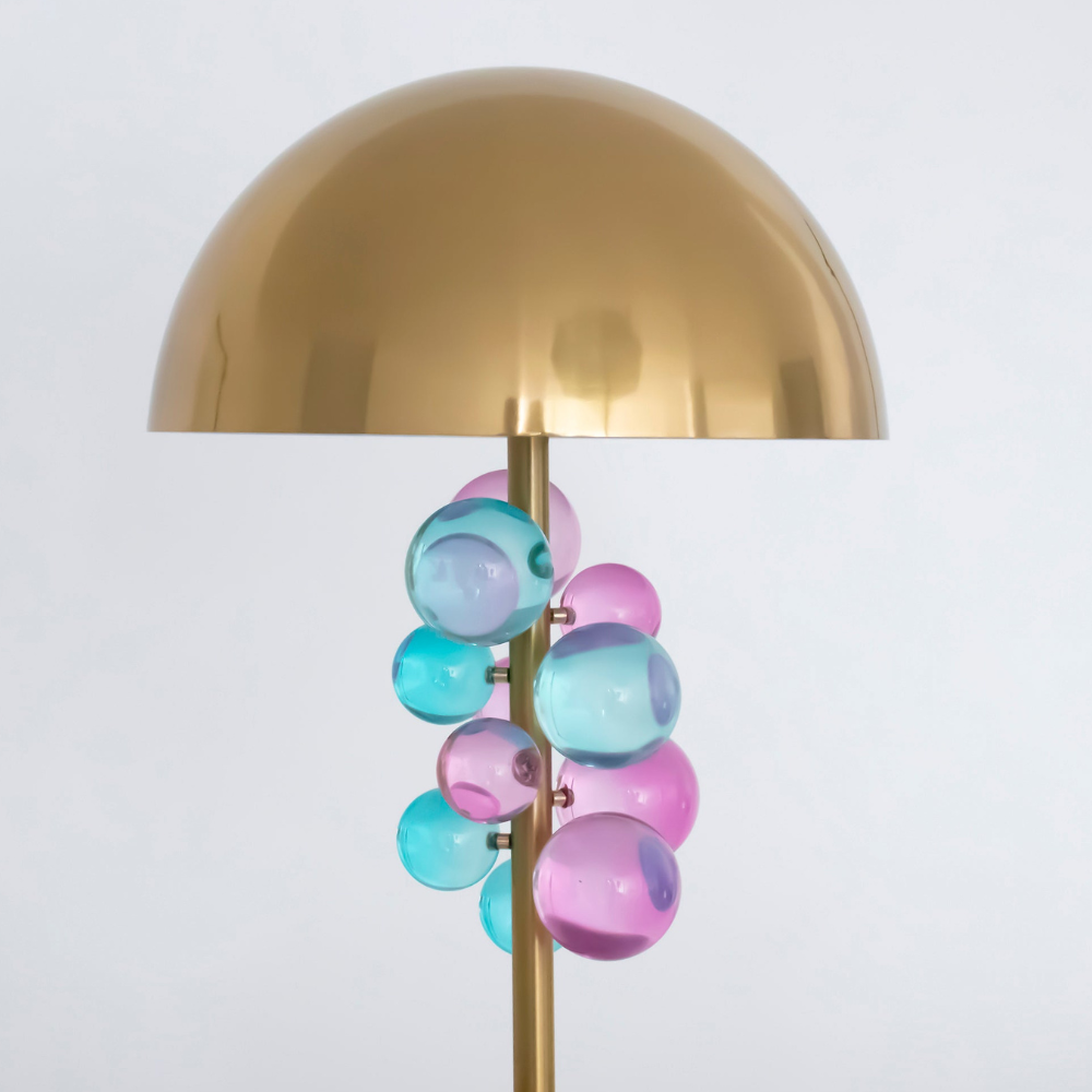 Sculptural Glass Cluster Accent Lamp with Marble Base - Art Deco Metallic Sconce
