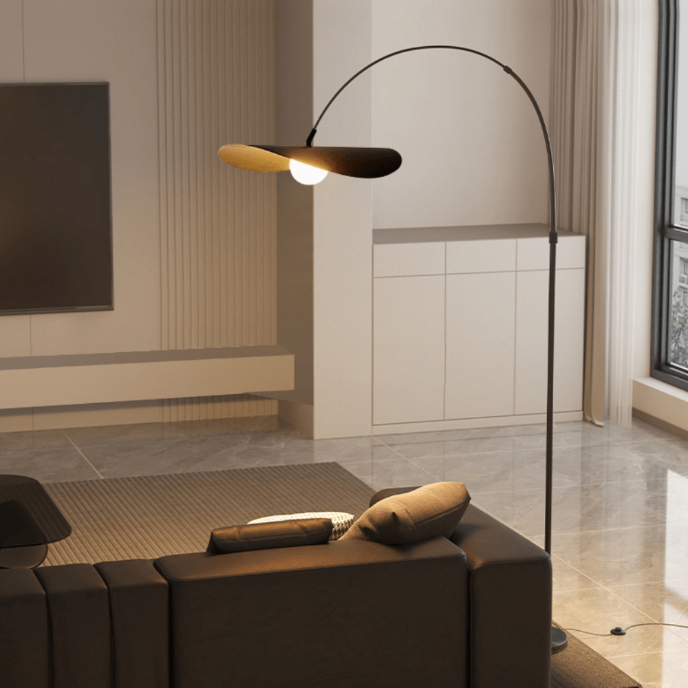 Arc Floor Lamp with Wavy Petal Shade and Iron Frame - Wabi Sabi Style