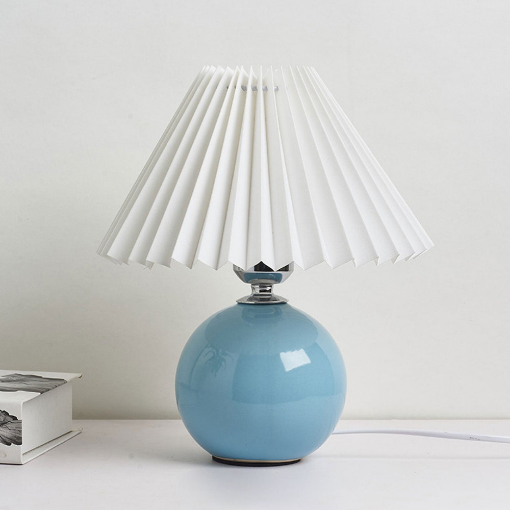Modern Ceramic Ball Table Lamp with Pleated Mushroom Shade