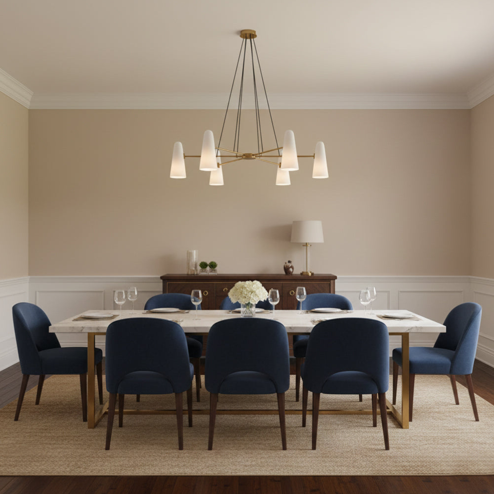 Chandelier with Conical Glass Shades and Metallic Frame - Modern Mid Century