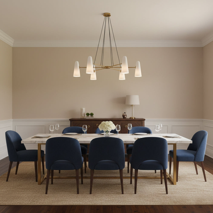Chandelier with Conical Glass Shades and Metallic Frame - Modern Mid Century
