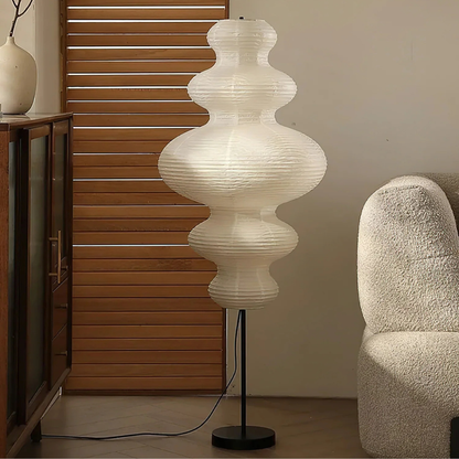 Floor lamp with Tiered Gourd Paper Shade - Japandi Sculptural Style