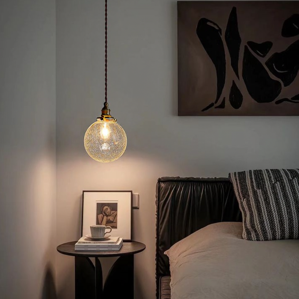 Hanging Ceiling Lamp with Rippled Crystal Glass - Retro Industrial