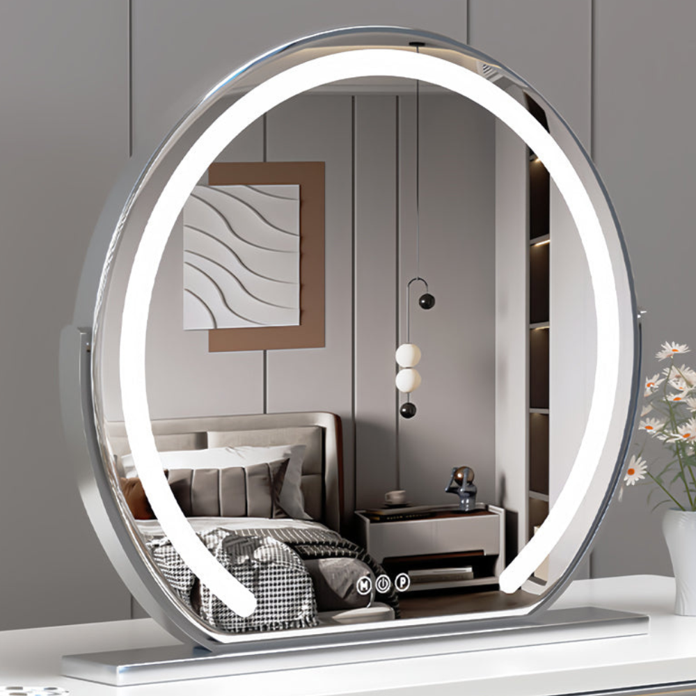 Smart Touch Lighted Makeup Mirror with Weighted Base - 360° Rotating Decor