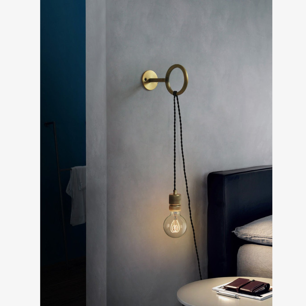 Architectural Circular Wall Light Bracket - Minimalist Industrial Braided Cord Lamp