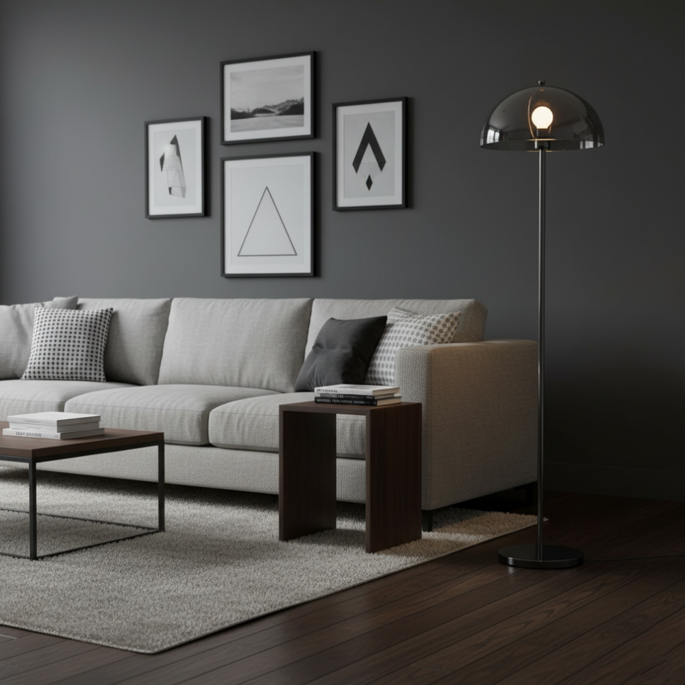 Floor Lamp with Double Layer Acrylic Dome Shade and Chrome Metal Post