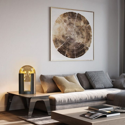 Post-Modern Amber Glass Table Lamp - Matte Black Cylinder Dome Light