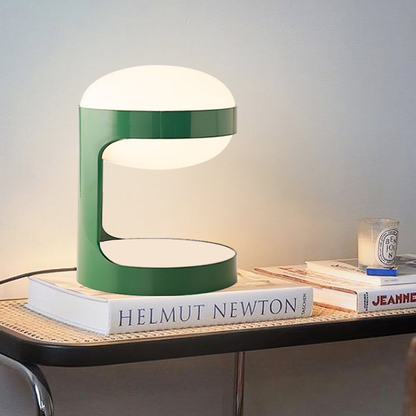 C-Shape Table Light with Frosted Glass Globe - Modern Bauhaus Green