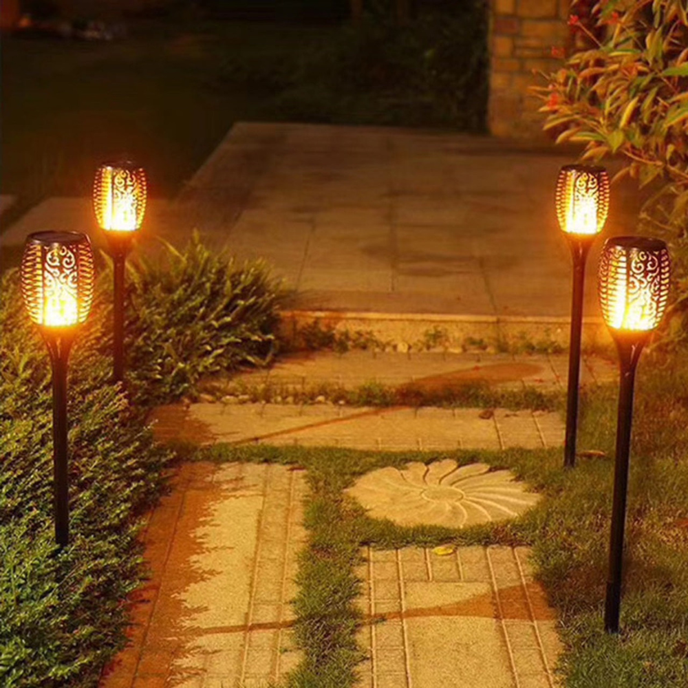 Solar Powered Flickering Flame Outdoor Garden Torch Path Lighting Stakes