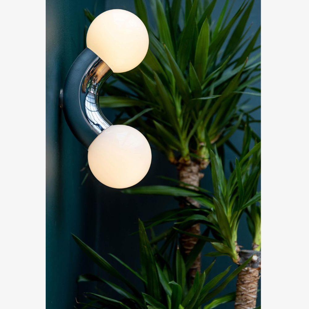 Modern Double Globe Arc Wall Sconce - Playful C-Shaped Orbital Light