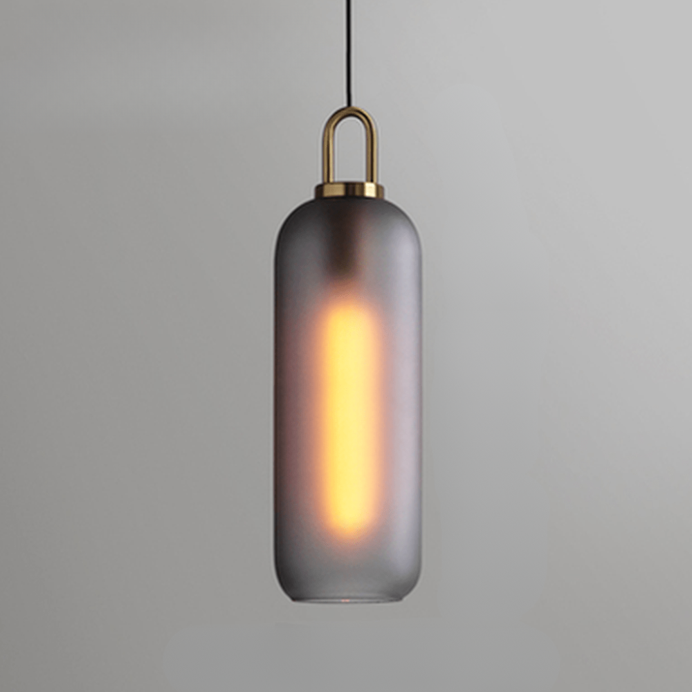 Globe and Capsule Glass Pendant Light with Brass Arch - Modern Style