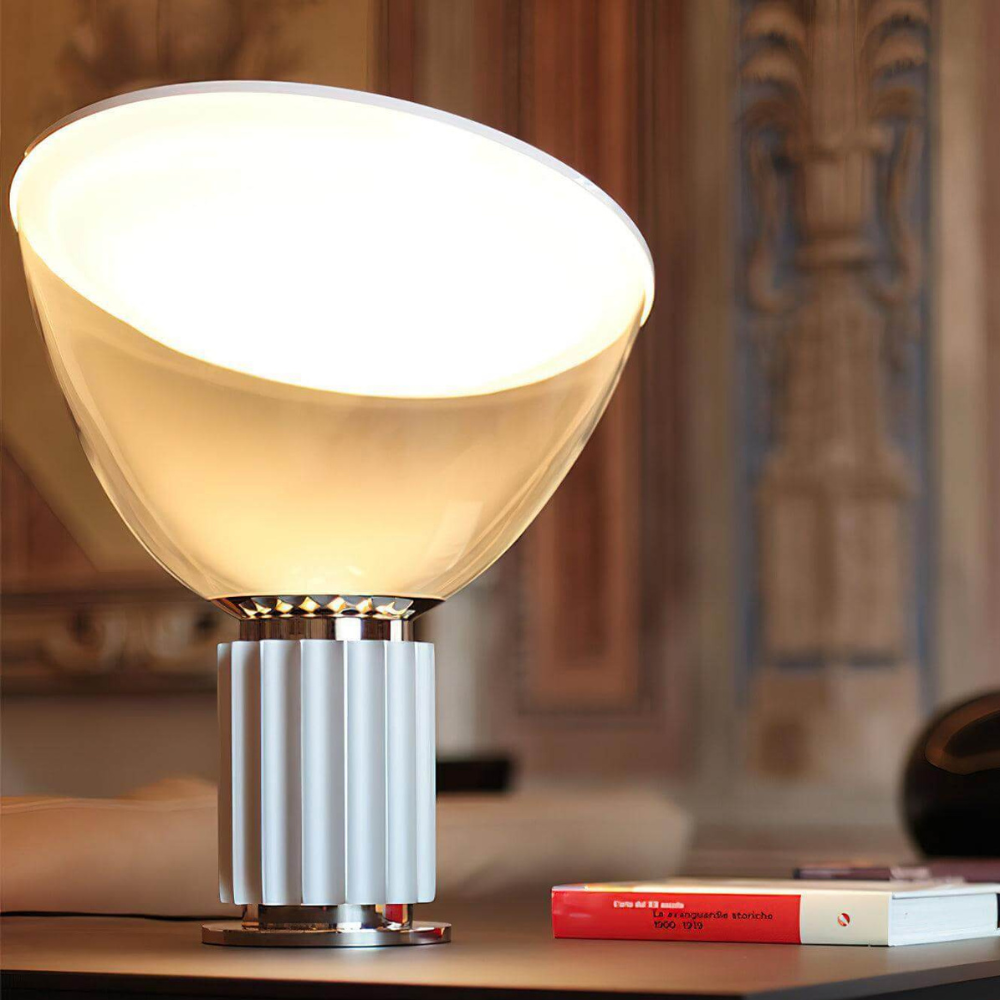 Glass Bowl Table Lamp with Aluminum Reflector - Mid Century Art Deco