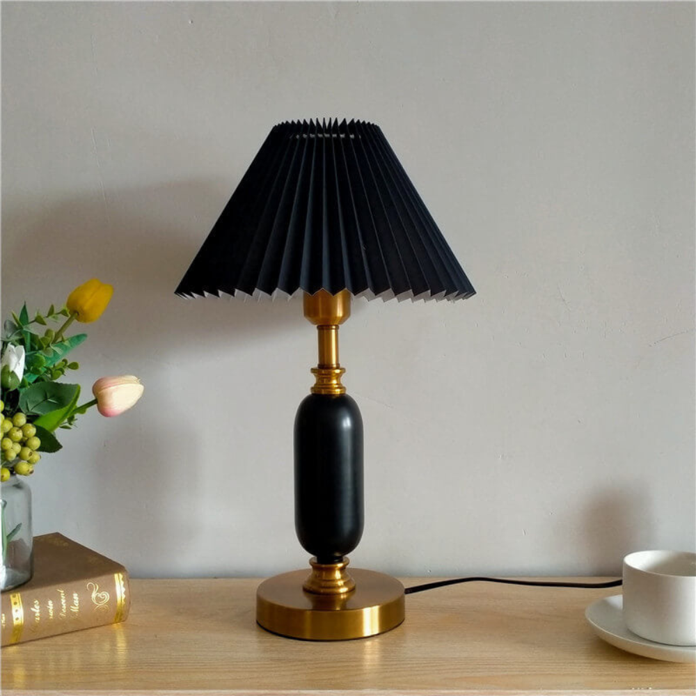 Pleated Shade Brass and Table Lamp Mid Century Modern Lighting