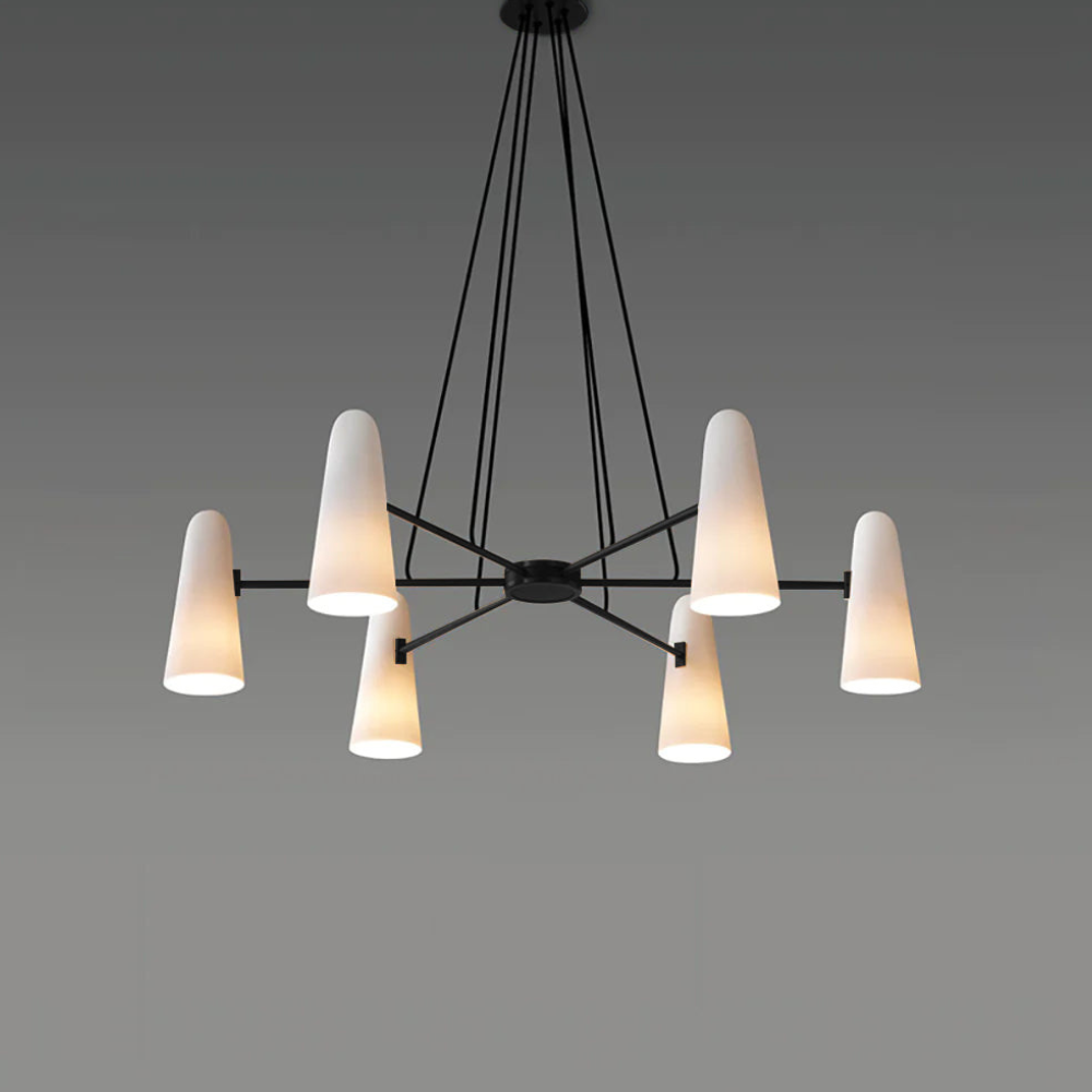 Chandelier with Conical Glass Shades and Metallic Frame - Modern Mid Century