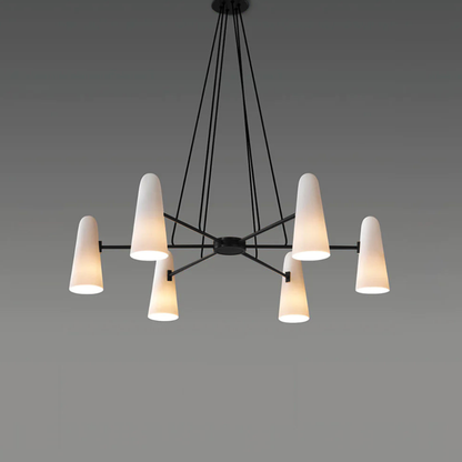 Chandelier with Conical Glass Shades and Metallic Frame - Modern Mid Century