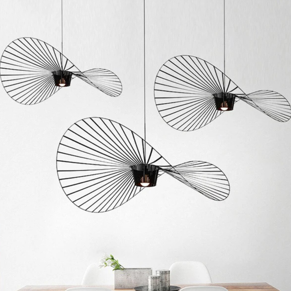Ribbon Wave Pendant Light with Slotted Metal Frame - Modern Art Deco