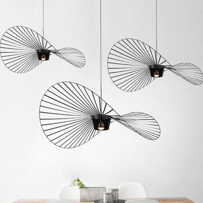 Ribbon Wave Pendant Light with Slotted Metal Frame - Modern Art Deco