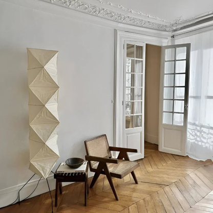 led floor lamp with Origami Rice Paper Shade - Japandi Sculptural Style