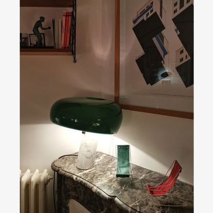 Architectural Marble Base Accent Lamp - Minimalist Glossy Stone Pedestal Light