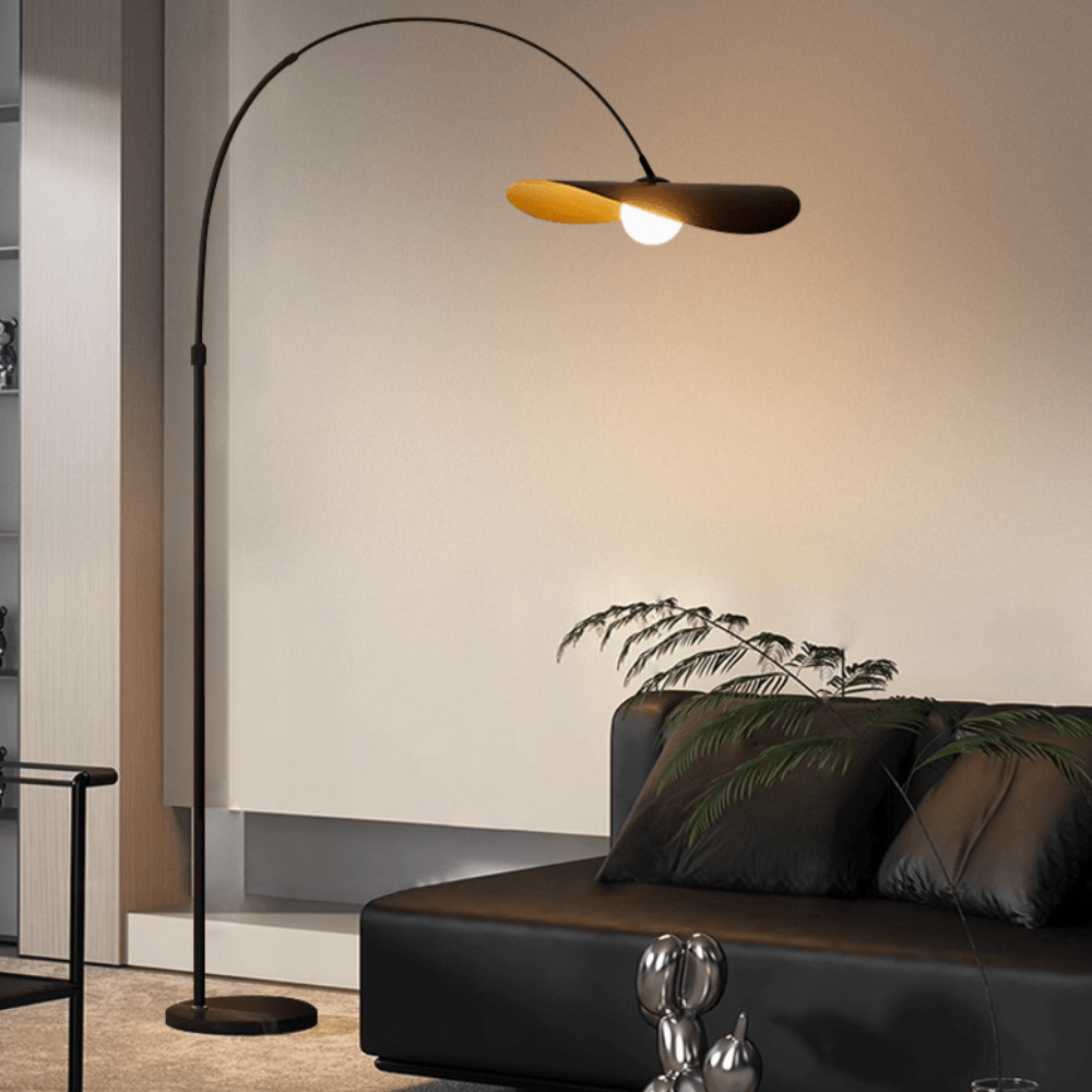 Arc Floor Lamp with Wavy Petal Shade and Iron Frame - Wabi Sabi Style