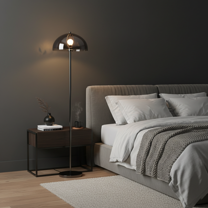 Floor Lamp with Double Layer Acrylic Dome Shade and Chrome Metal Post