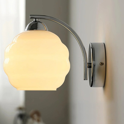 Wall Sconce with Ribbed Glass Globe - Modern Mid Century Gold