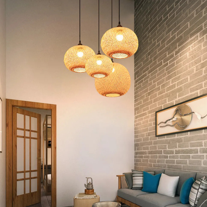 Hand-Woven Bamboo Sphere Pendant - Modern Lattice Hanging Lamp