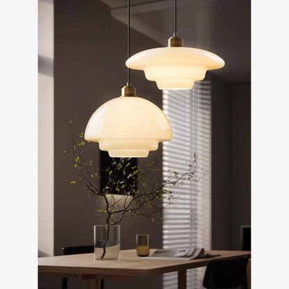Modern Opal Glass Layered Pendant Light - Art Deco Step Silhouette Hanging Lamp